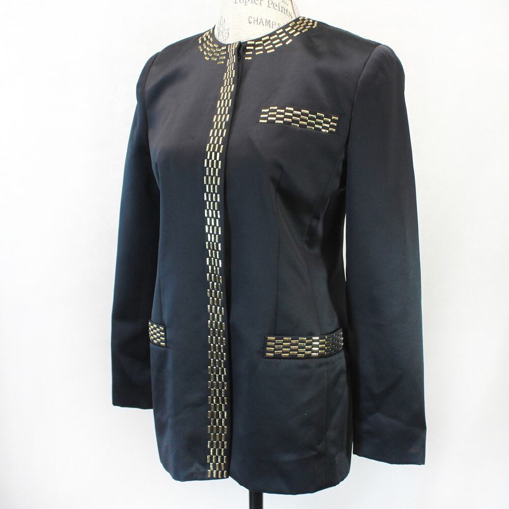 Ted Lapidus Boutique Haute Couture Paris Vtg Y2K Blazer Button Gold Detail M